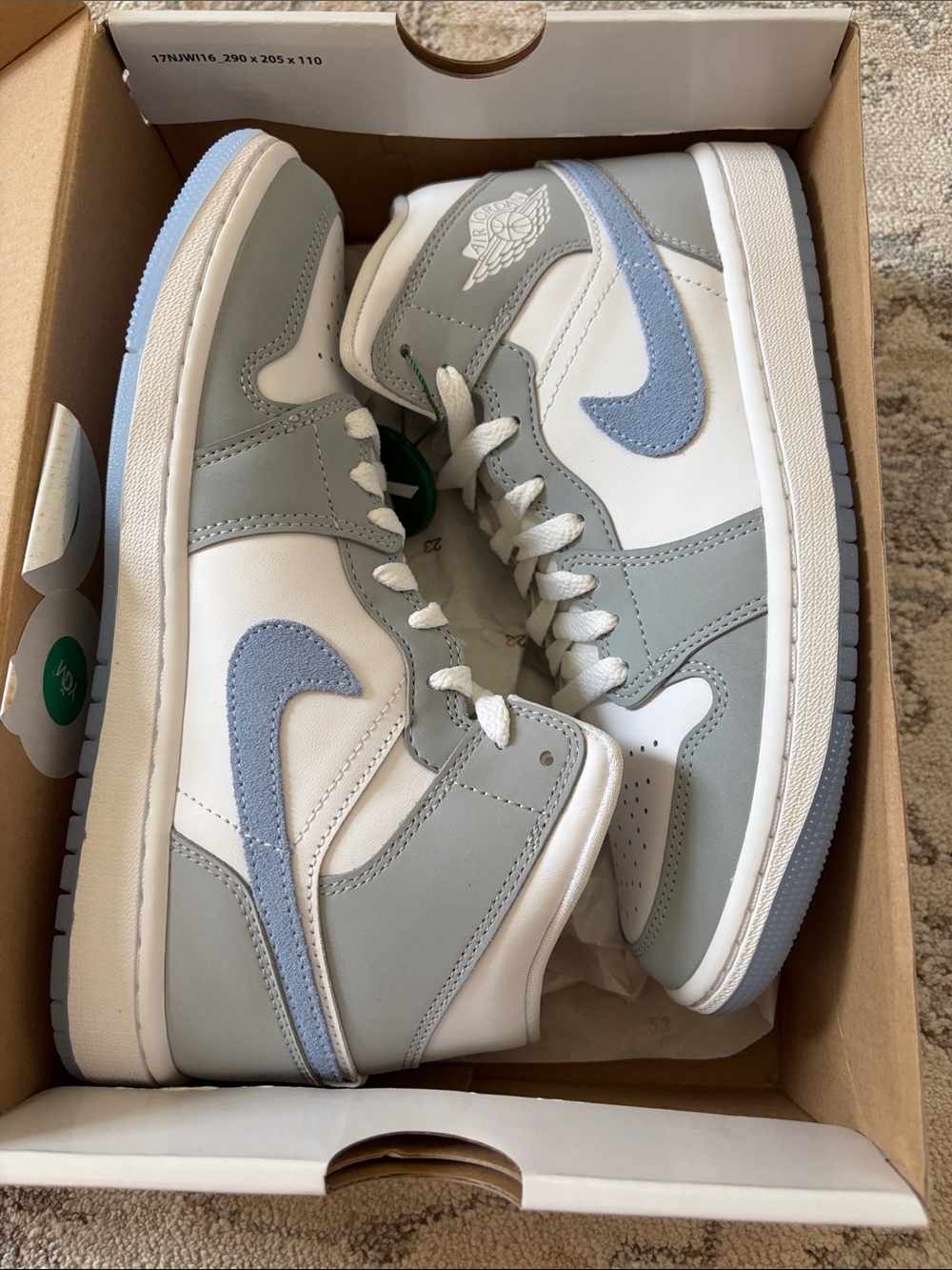 Air Jordan High Sneaker in White, Light Gray & Powder Blue